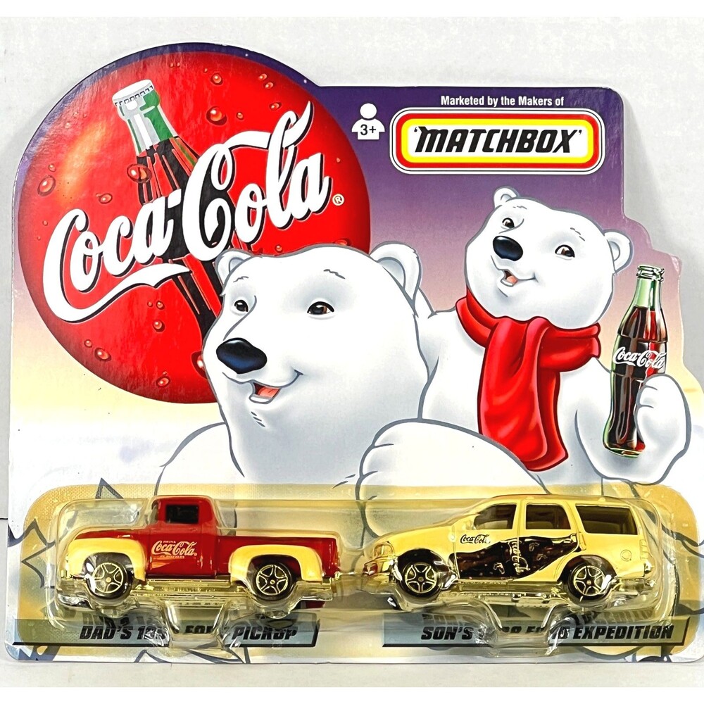 Vintage Coca‑Cola Matchbox Collectible 2‑Car Set Ford Pickup & Ford Expedition